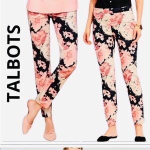 Talbots Women's Chatham Pink, Black and Cream Floral Pants Size 14P